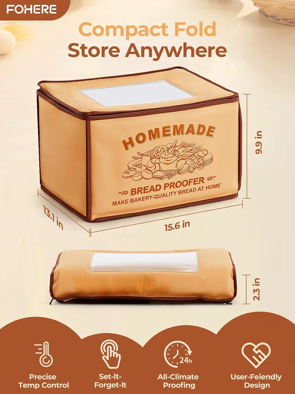 Bread Proofing Box, 32-113°F Temp Control & 48H Timer, Folding Dough Proofing Box With NTC Sensor, Sourdough Proofing