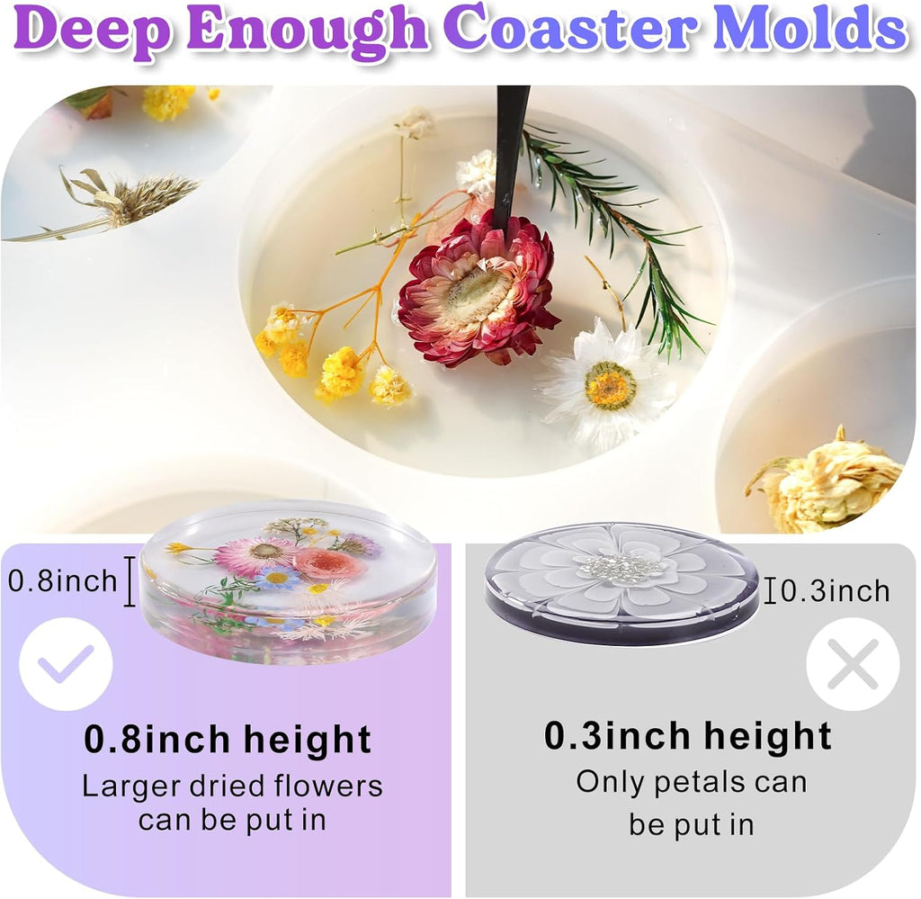 Extra Deep Resin Coaster Molds Silicone,4 Inches Silicone Molds | 6 Cavity Flexibility Round Molds for Resin, Epoxy