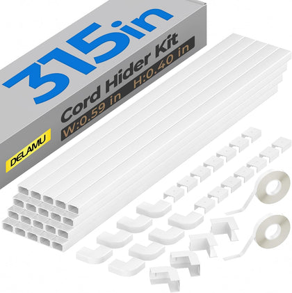 Cord Hider, 315in Total Cord Covers for Wires on Wall, Paintable Cable Cover for Wall Mounted TV, Easy Install Cable