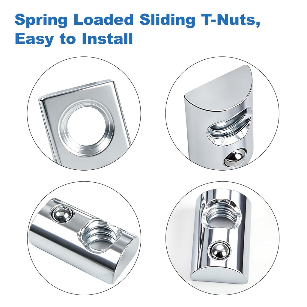 24 Packs 1/4"-20 Threaded Steel Roll in T-Nut with Ball Spring