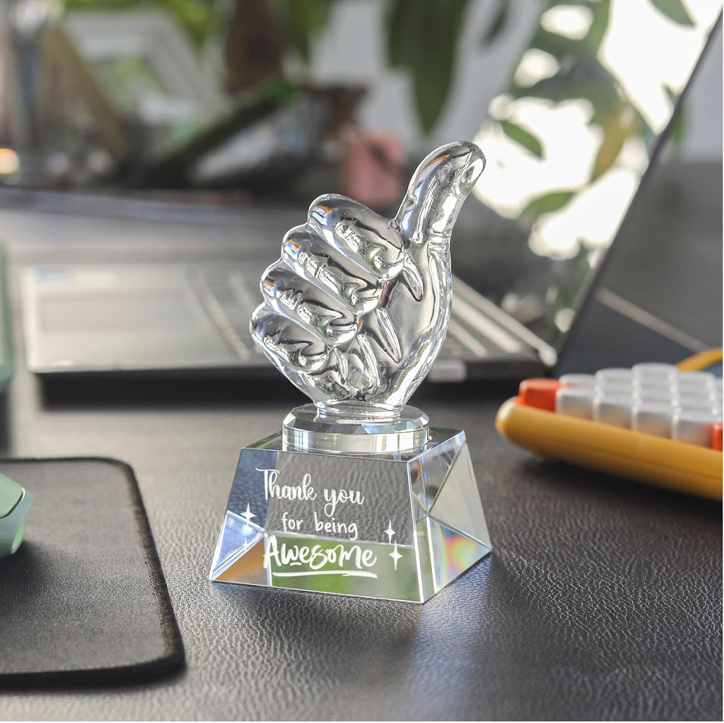 Employee Appreciation Gifts Crystal Awards with Thumbs Up, Thank You for Being Awesome Gifts for Staff, Coworkers