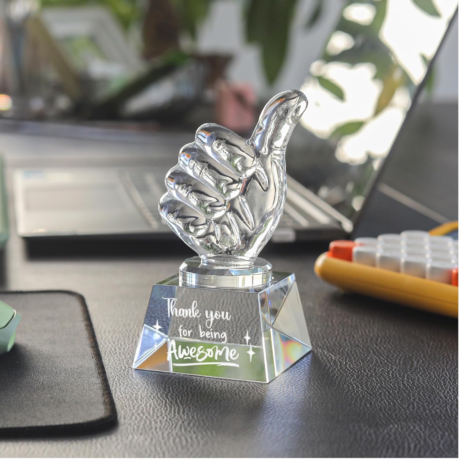 Employee Appreciation Gifts Crystal Awards with Thumbs Up, Thank You for Being Awesome Gifts for Staff, Coworkers