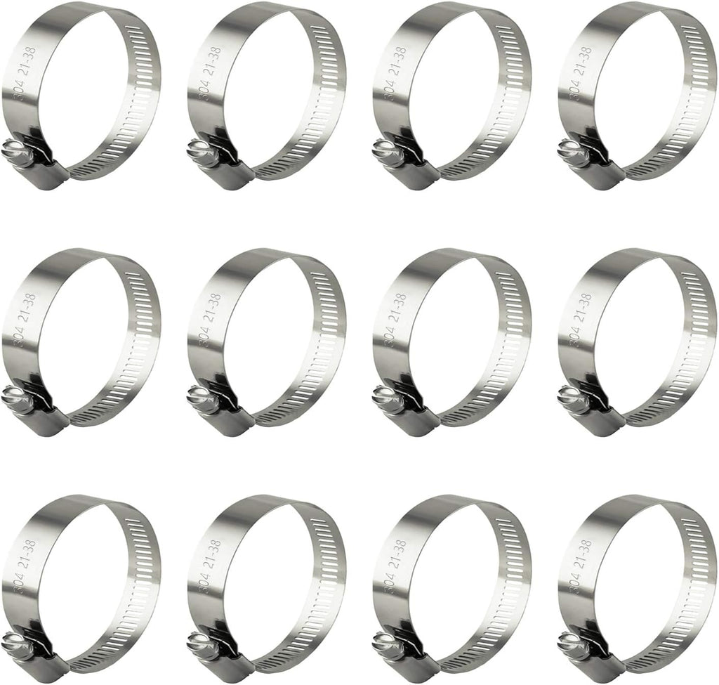 Hose Clamp, 12 Pack Stainless Steel Worm Gear fuel line hose clamps, 21-38mm (3/4-1-1/2 inch)