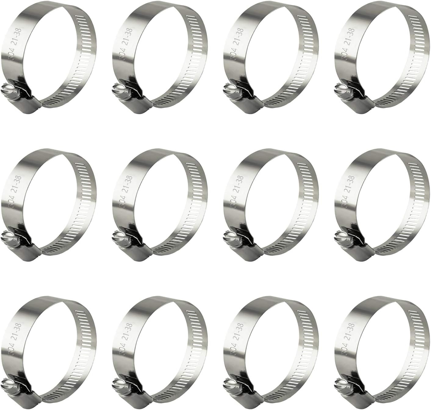 Hose Clamp, 12 Pack Stainless Steel Worm Gear fuel line hose clamps, 21-38mm (3/4-1-1/2 inch)