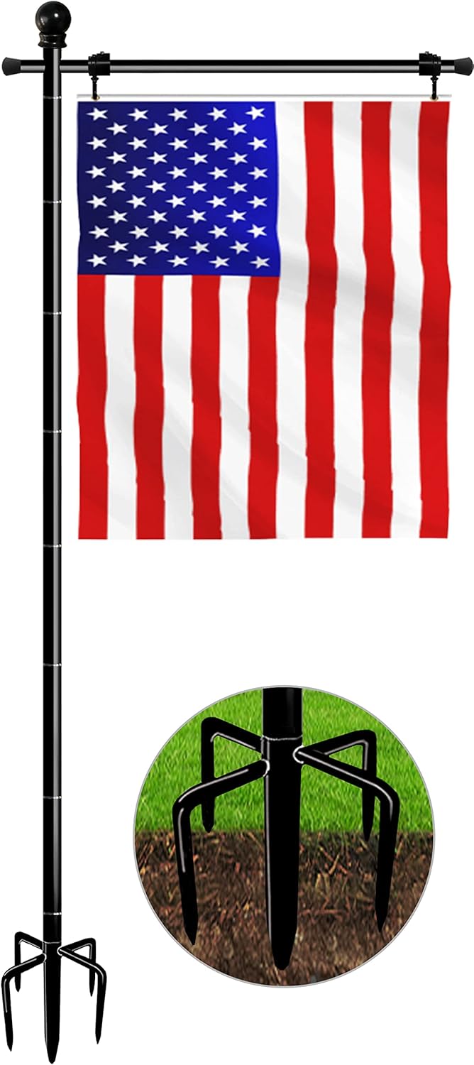 10 FT Garden Flag Pole for Outside House for 3x5 American Flags | Adjustable Flag Poles Stand In Ground with 5 Prong