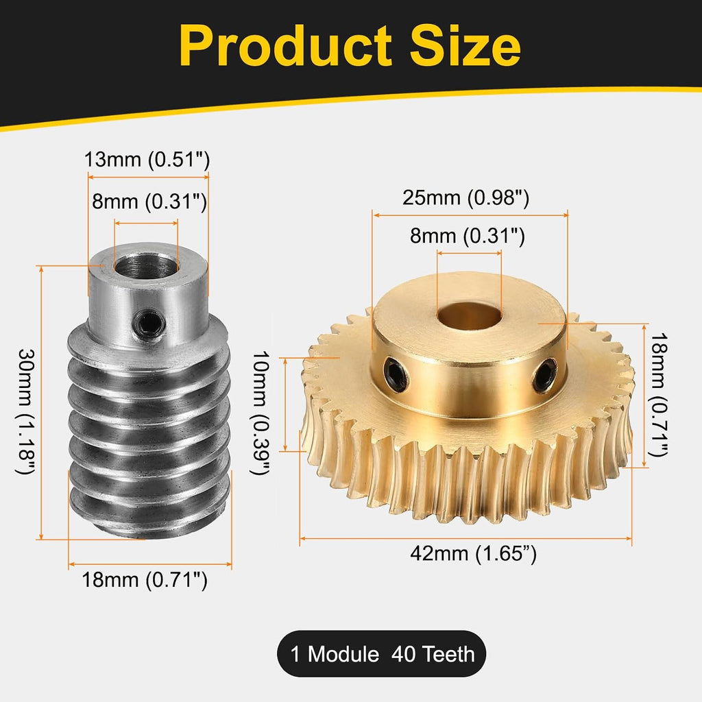 uxcell Worm Gear Set Right Rotation 40T 1 Module 40:1 Reduction Rate