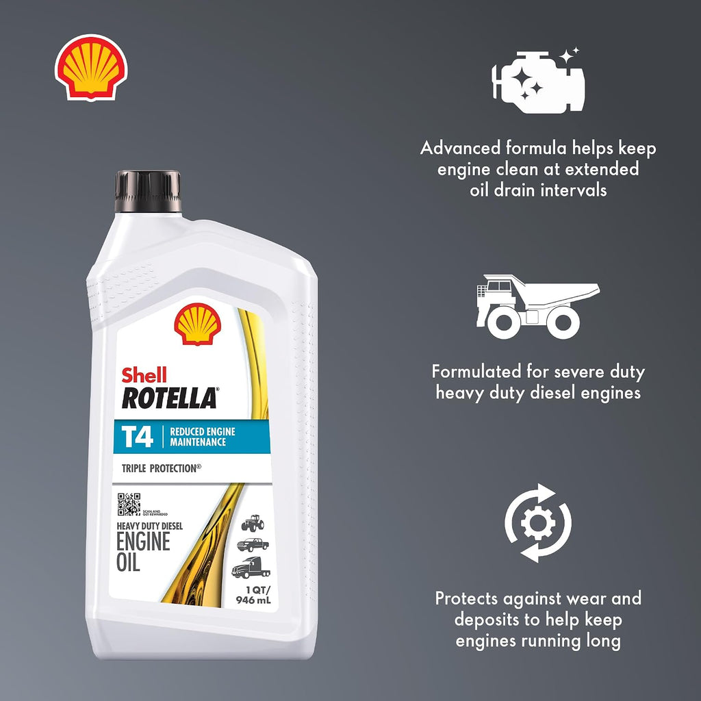 Shell Rotella T4 Triple Protection 15W-40 Diesel Engine Oil, 1 Quart (6 Pack)