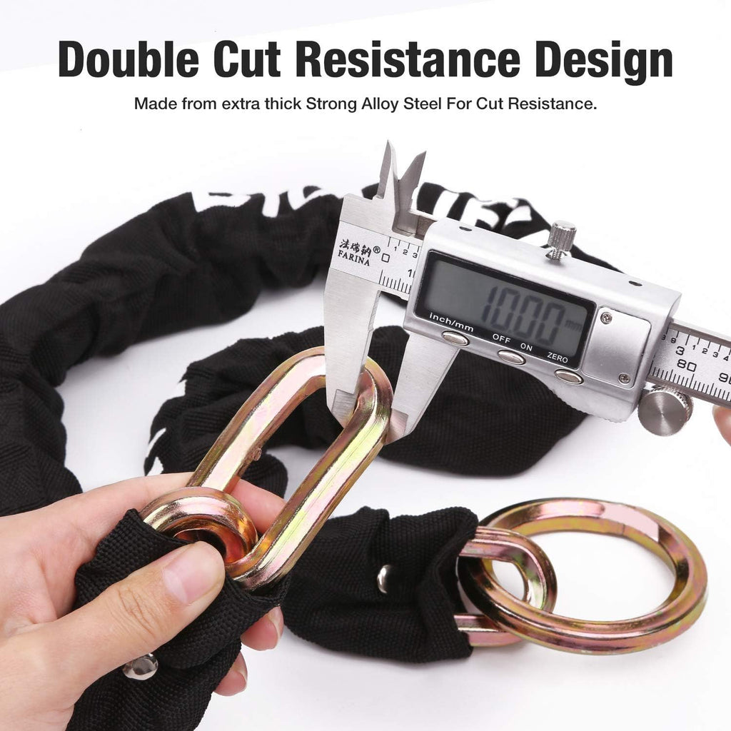 Motorcycle Chain Lock, 3.3FT Heavy Duty Anti Theft Bike Lock Chain | with U Lock 4Keys, 10mm Thickness Hardened Steel