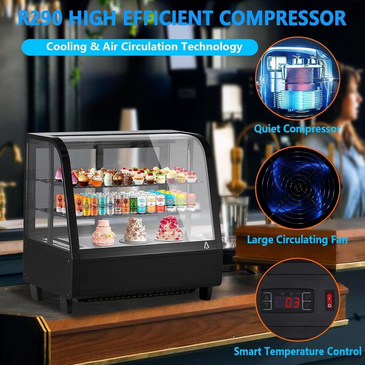 Commercial Display Refrigerator, 3.5 Cu.Ft Refrigerated Display Case with Adjustable Shelves and LED Lighting