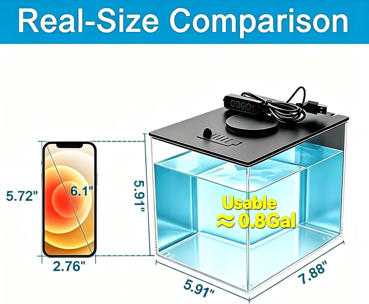Fish Tank, 1 Gallon Betta Fish Tank, Small Aquarium Kit with LED Light and Water Filter Pump