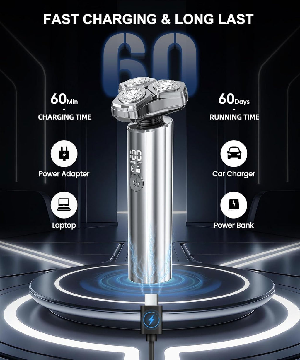 Electric Razor for Men，10,000RPM High-Speed Motor, IPX8 Waterproof, 𝐔𝐩𝐠𝐫𝐚𝐝𝐞𝐝 𝐂𝐮𝐫𝐯𝐞𝐝 𝐑𝐚𝐳𝐨𝐫 𝐅𝐨𝐢𝐥,Quick Charge & Travel