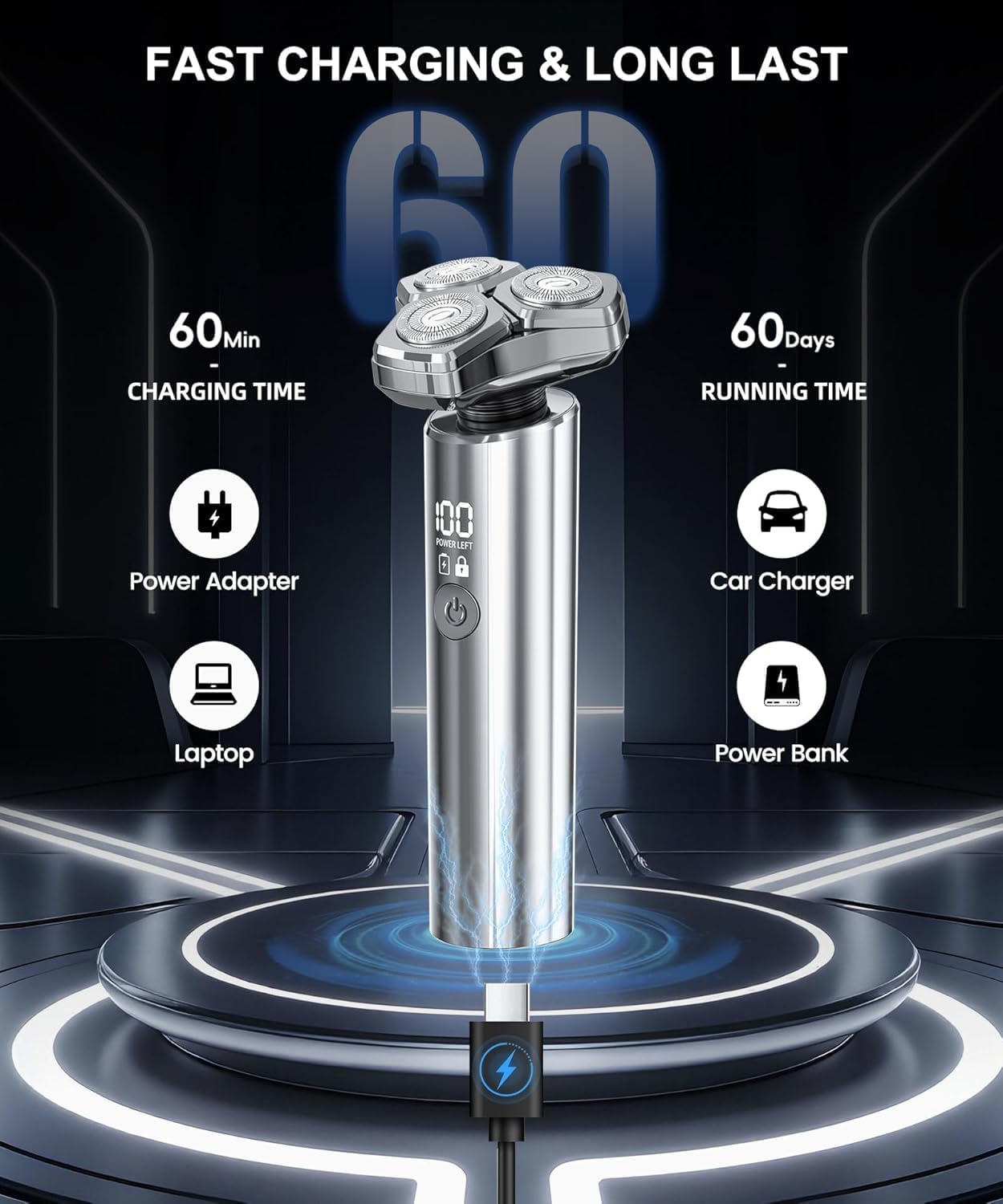 Electric Razor for Men，10,000RPM High-Speed Motor, IPX8 Waterproof, 𝐔𝐩𝐠𝐫𝐚𝐝𝐞𝐝 𝐂𝐮𝐫𝐯𝐞𝐝 𝐑𝐚𝐳𝐨𝐫 𝐅𝐨𝐢𝐥,Quick Charge & Travel