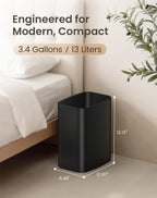 3.4 Gallons Bathroom Trash Can, Small Under Sink Wastebasket, Black