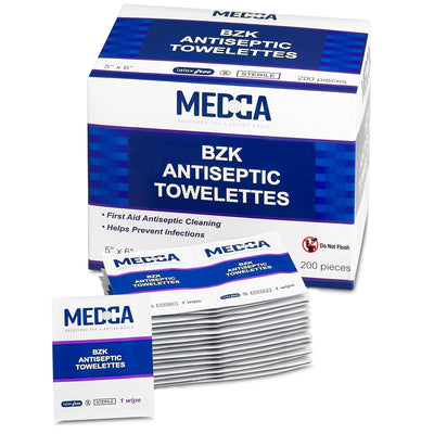 Benzalkonium Chloride Towelletes Hand Wipes – (Pack of 200) Chloride Swabs Individual BZK Single-Use Packets by MEDca