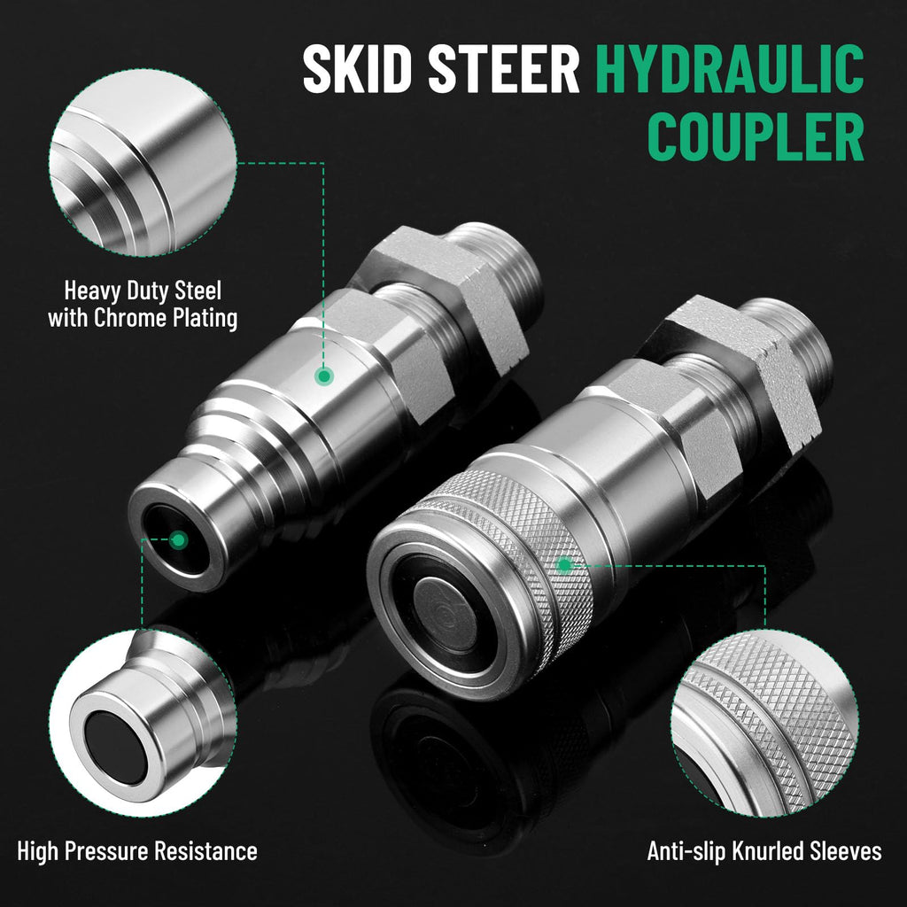 Racewill 1/2" Flat Face ISO 16028 Hydraulic Coupler, 5/8" (#10) ORFS Thread