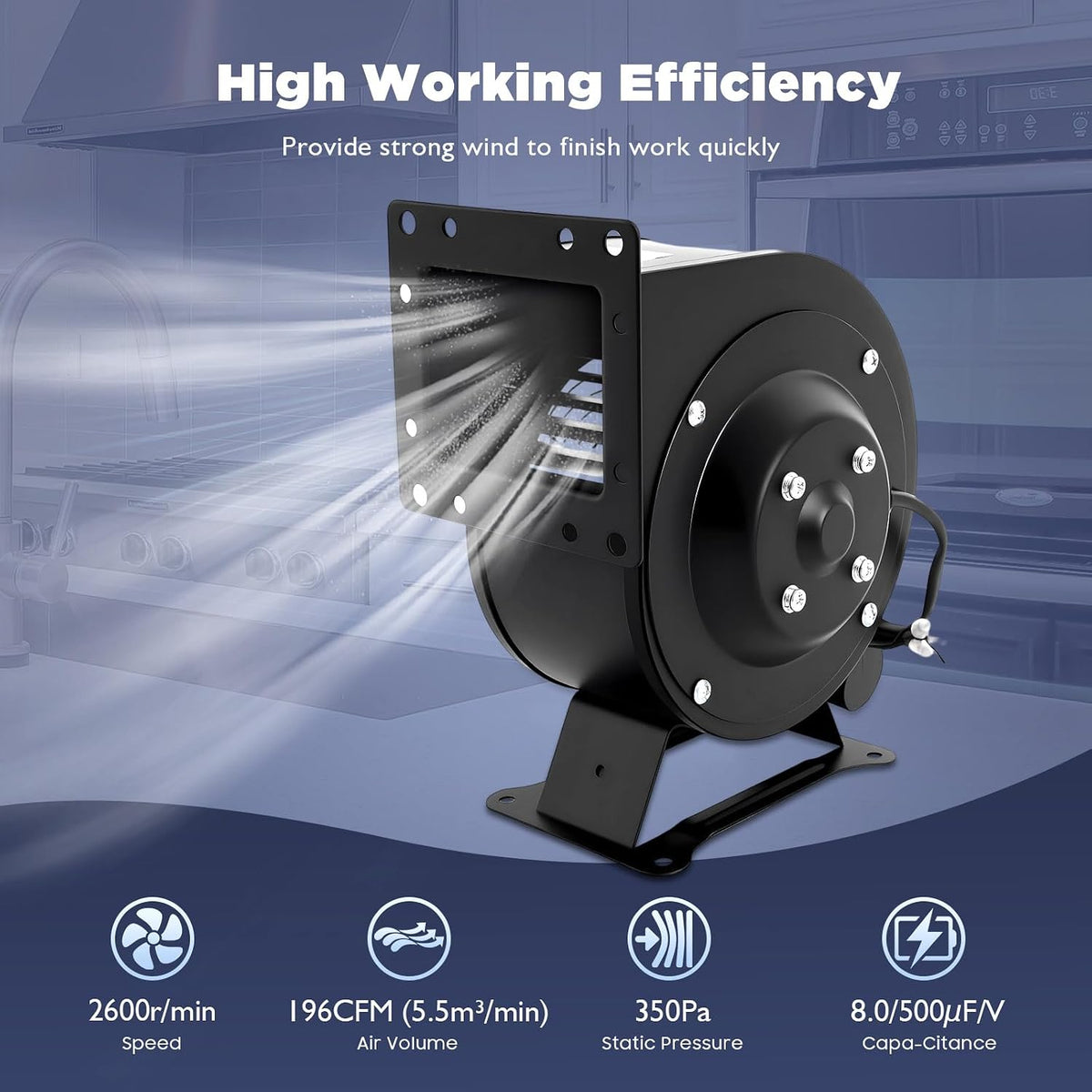 110V 120W Centrifugal Blower, 196CFM Squirrel Cage Fan, IP54