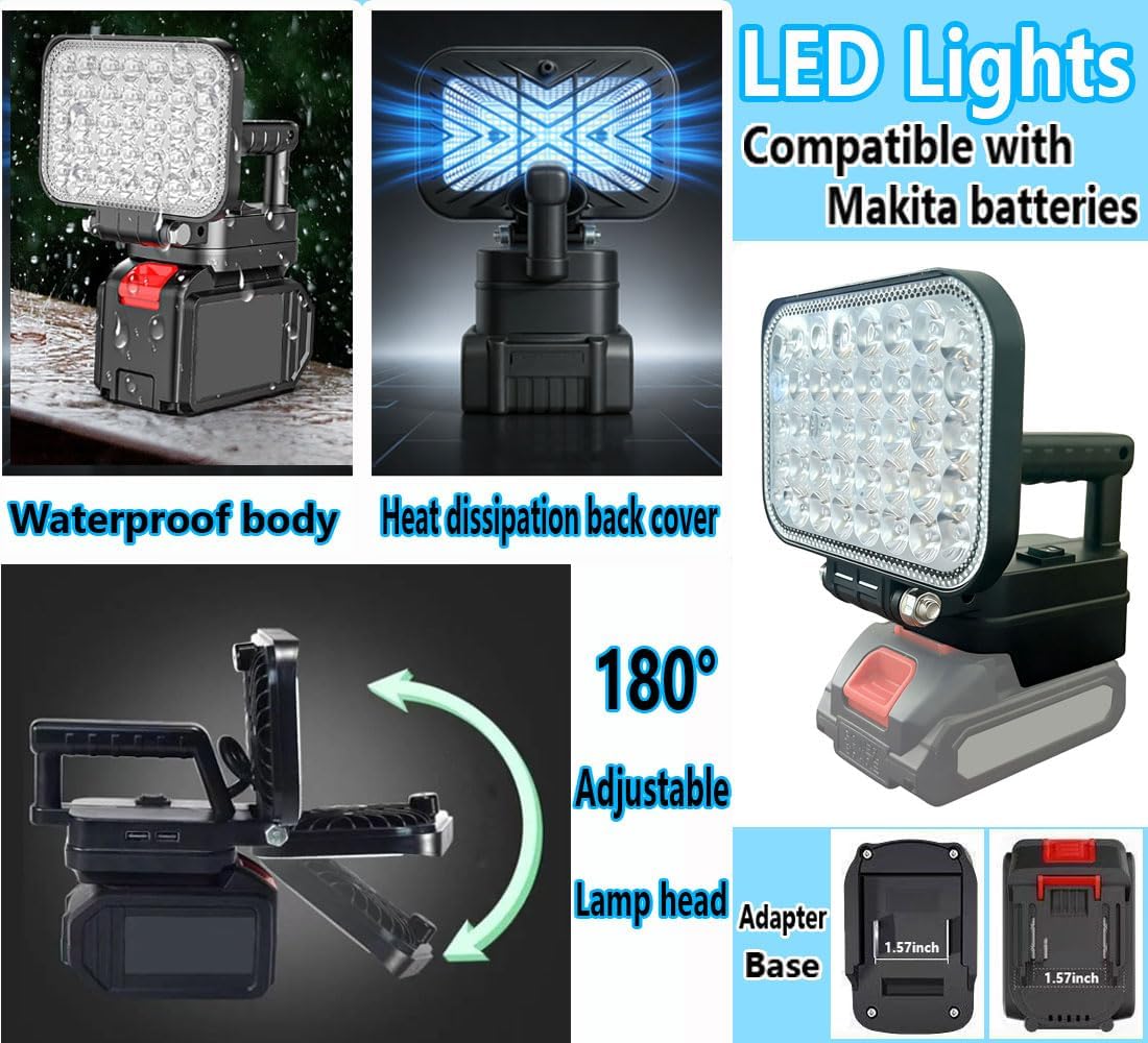 LED Work Light-Compatible with Makita 18V-LXT series batteries,Cordless LED Work Light has 2 USB connectors.Battery