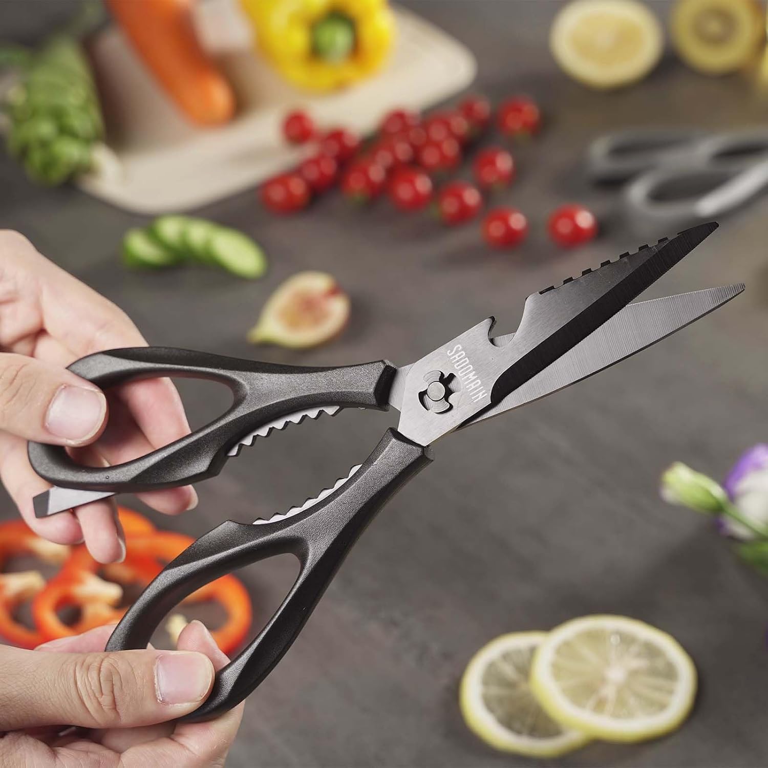 Kitchen Scissors All Purpose, Extra Sharp Kitchen Shears with Knife Sharpener & Sheath, Solid & Durable Stainless
