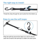 Cam Buckle Tie Down Straps with Hook 1" x 8' with Extra Soft Loops