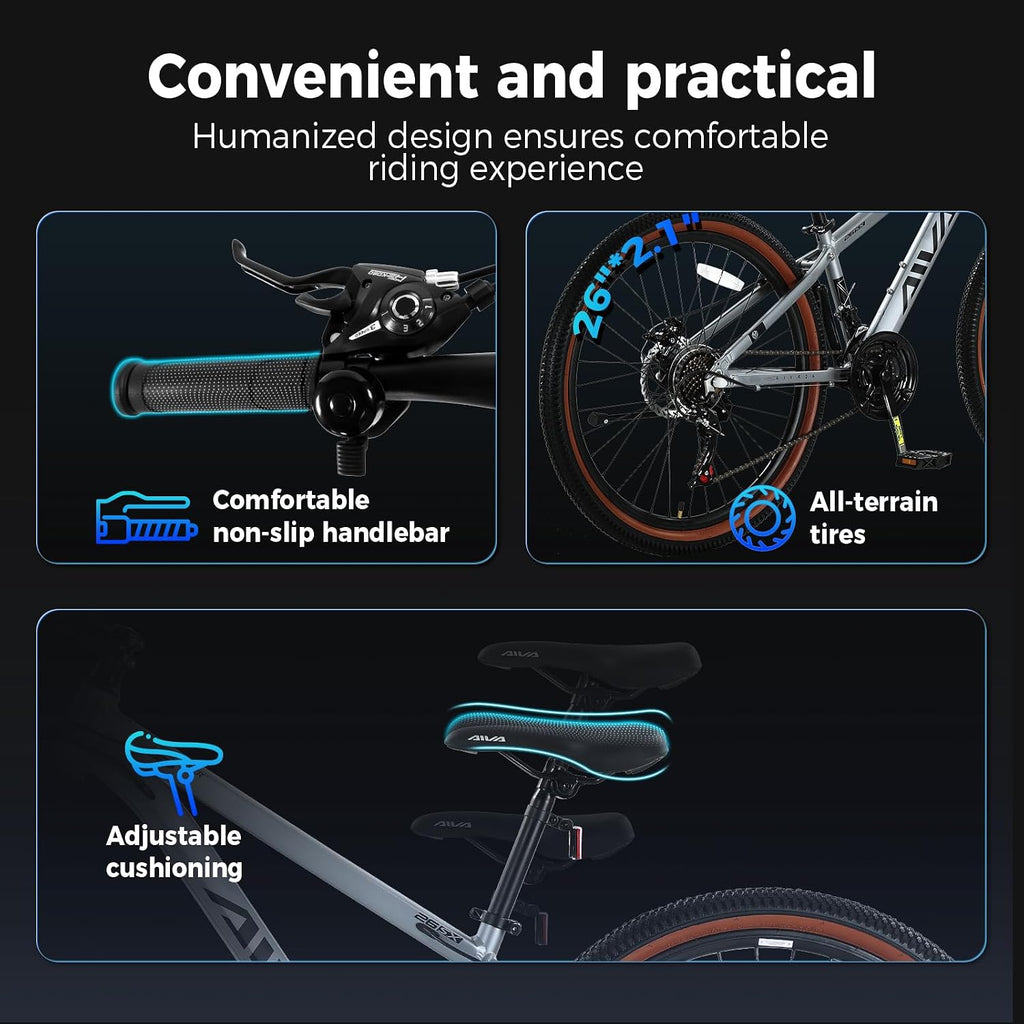 Mountain Bike, 24/26/27.5 Inch Outdoor Cycling Bike, 8/21 Speed Lightweight Aluminum Frame | Dual Disc Brakes