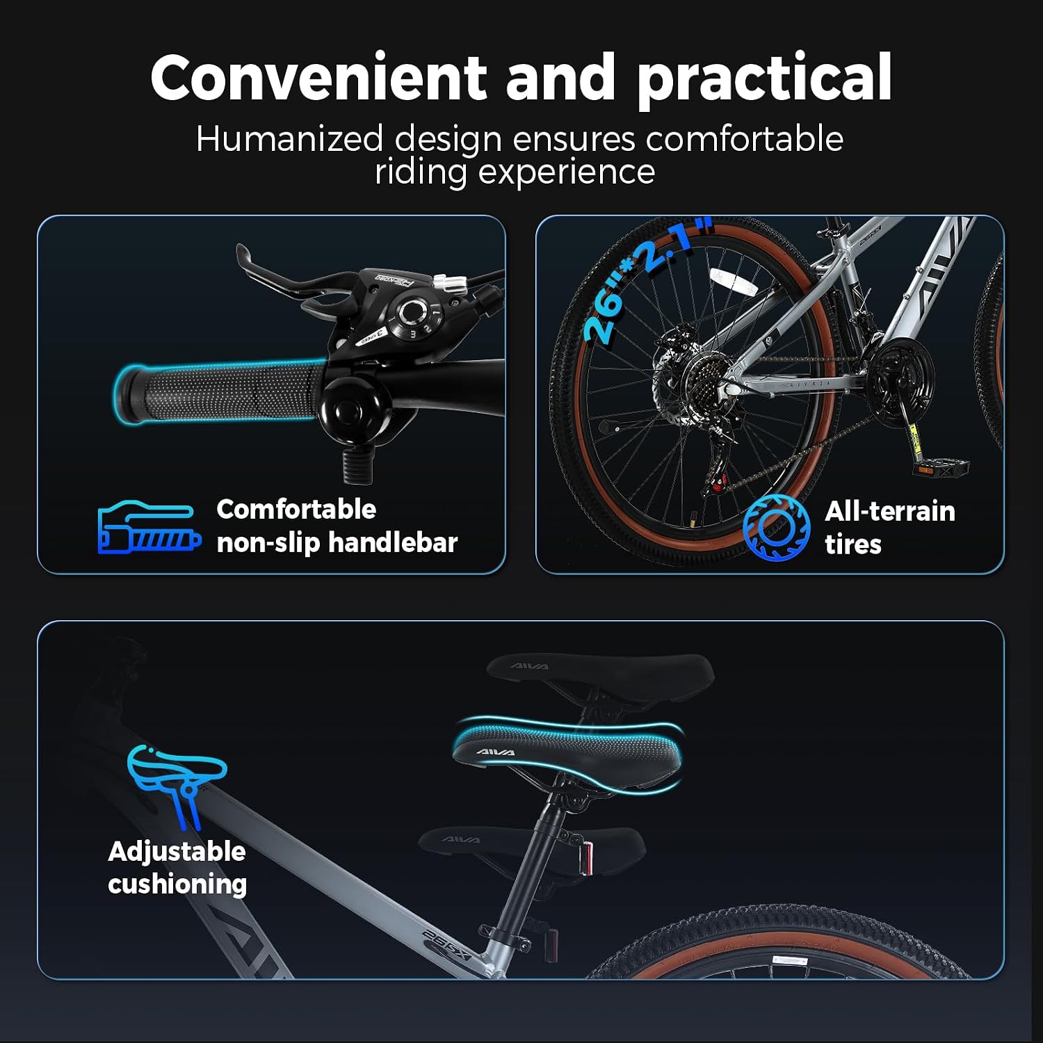 Mountain Bike, 24/26/27.5 Inch Outdoor Cycling Bike, 8/21 Speed Lightweight Aluminum Frame | Dual Disc Brakes