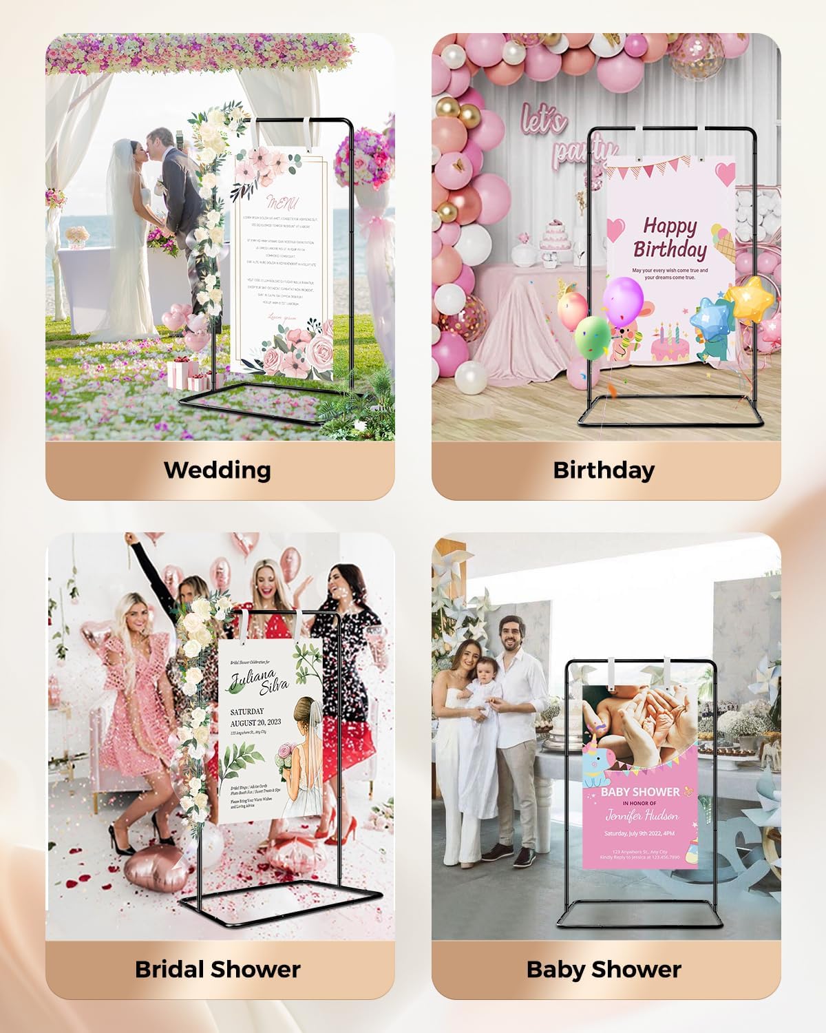 Wedding Welcome Sign Stand - Welcome to our Wedding Sign Holder, Black Easel Stand for Sign Poster With 39 Premium