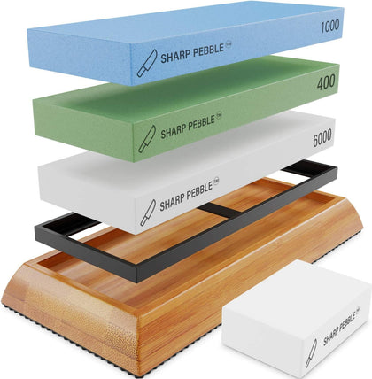 Knife Sharpening Stones Kit -Grits 400/1000/6000 | Extra Large Whetstone- Wet Stone Knives Sharpener Set with NonSlip