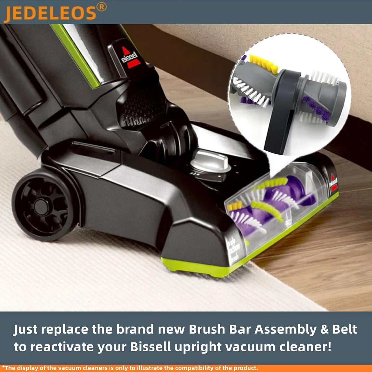 JEDELEOS Brush Roller Replacement for Bissell 2252 2253 2254 2255 2256 2258 2259 2260 1830 1831 2487 2488 2489 Powerlifter and CleanView Swivel Rewind Pet Vacuum Cleaner Replace Parts 1611230 1604545