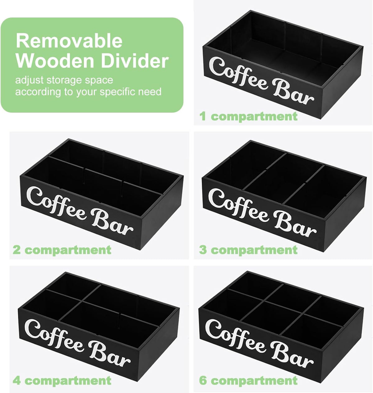Wood Coffee Station Organizer for Countertop with Removable Dividers