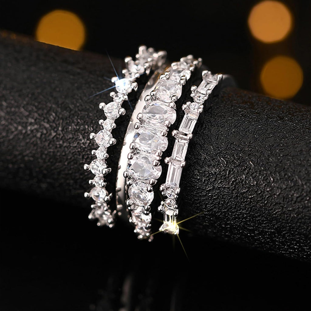 Dainty Silver Rings Set Size 6-10 Silver Wedding Band Women Fashion Stackable Rings Wedding Jewelry