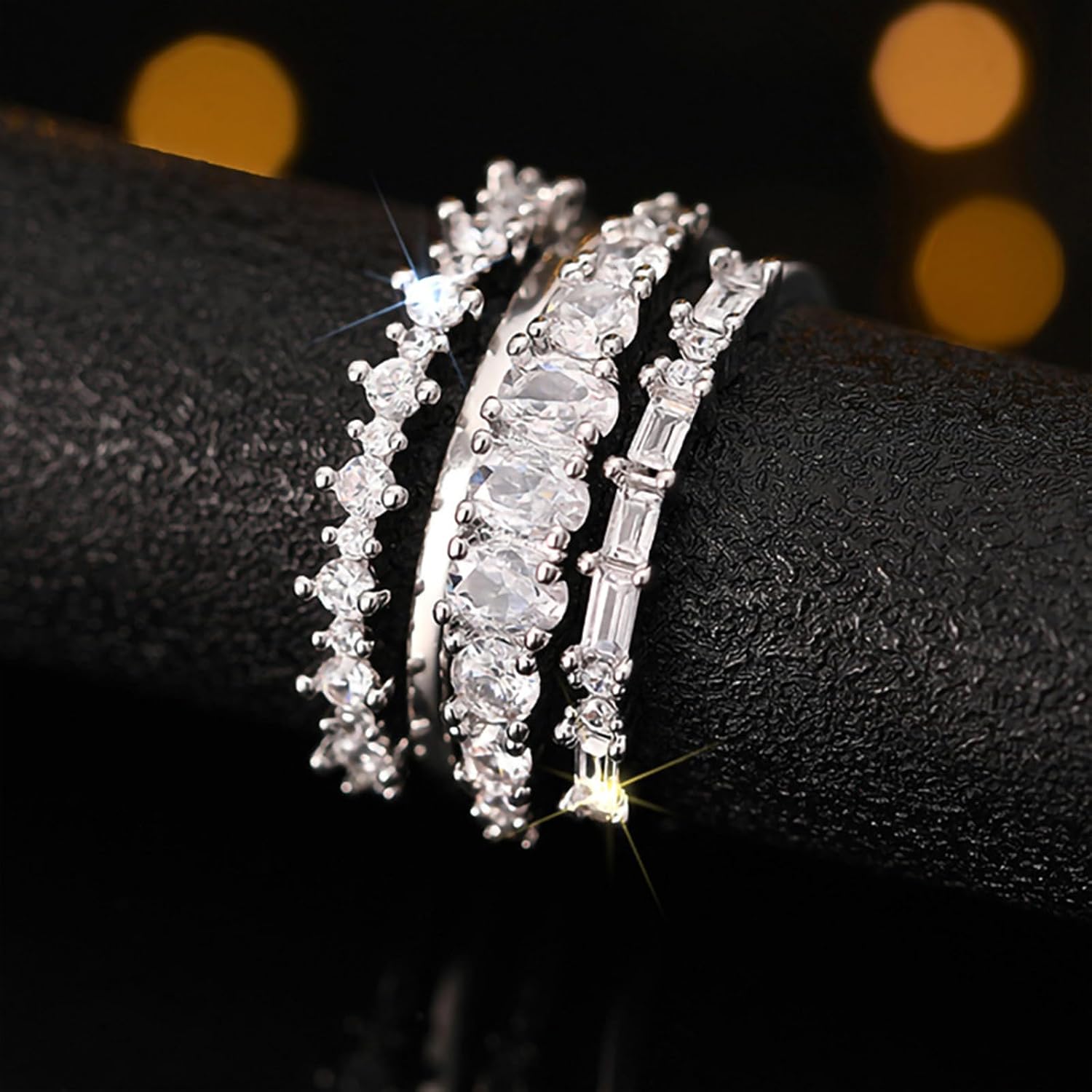 Dainty Silver Rings Set Size 6-10 Silver Wedding Band Women Fashion Stackable Rings Wedding Jewelry