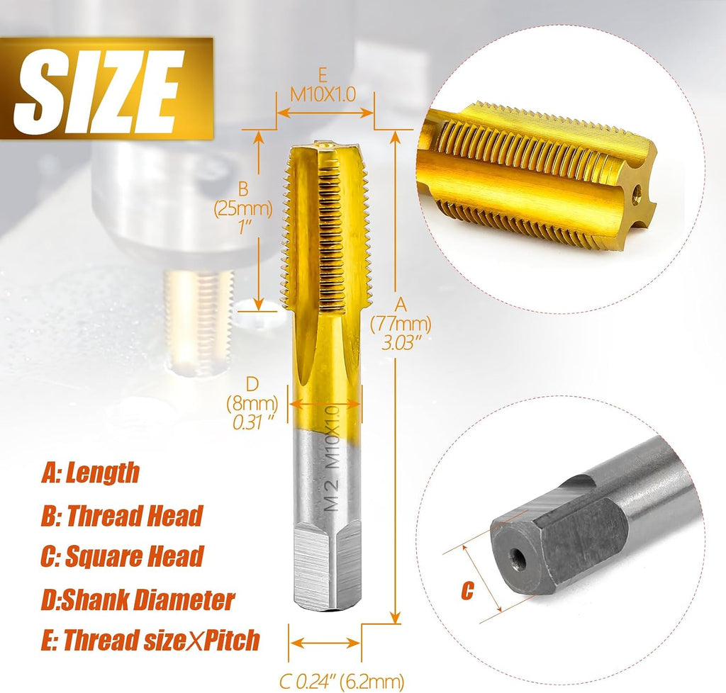 M10 X 1.0 Thread Tap for Metal, M10 X 1.0 M2 HSS Thread Milling Tap