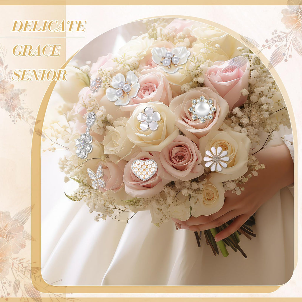 48 Pcs Rhinestone Flower Buttons Craft, White