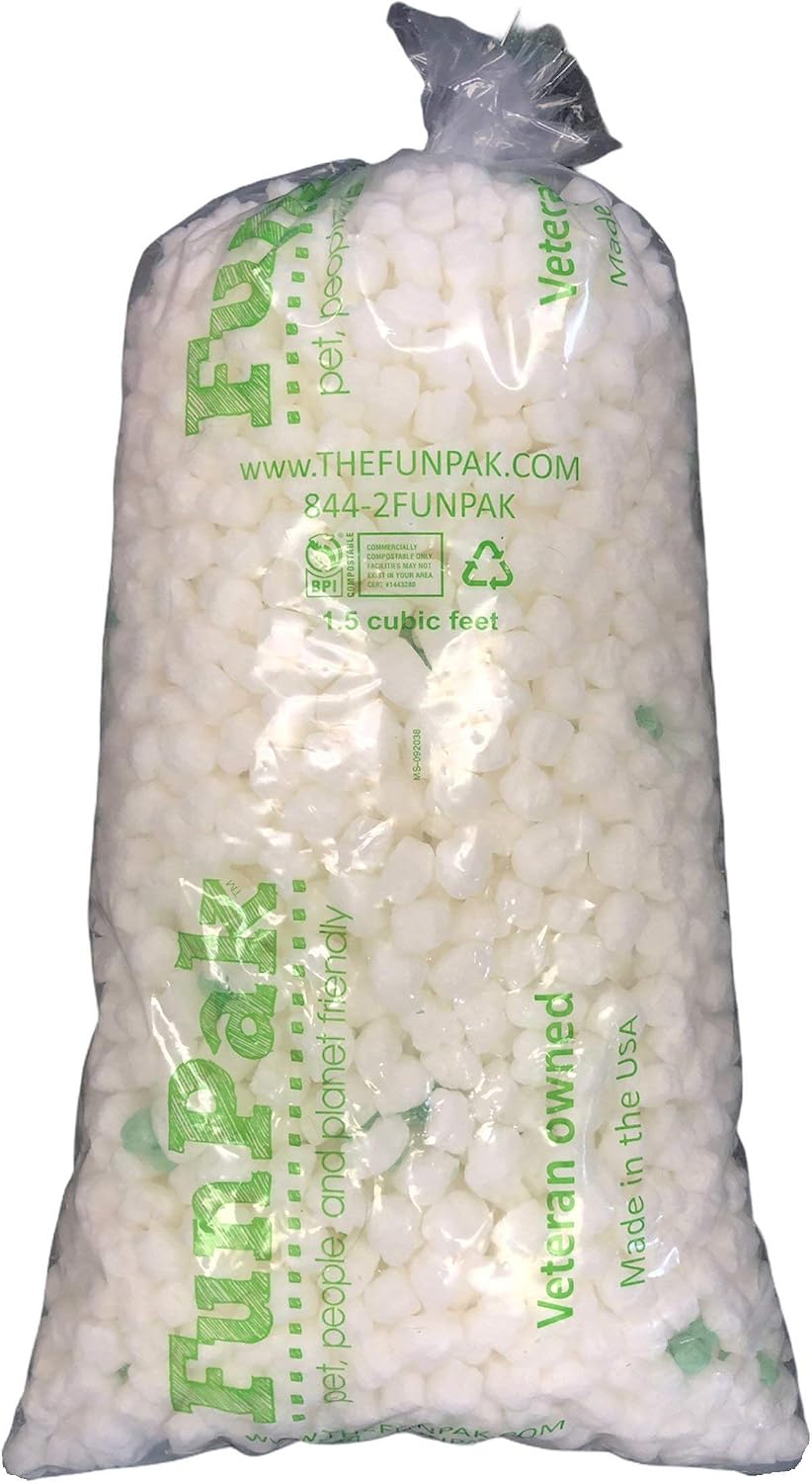 FunPak Plant Based Biodegradable Packing Peanuts 1.5 cu ft Bag Compostable (White Puffy Clouds)