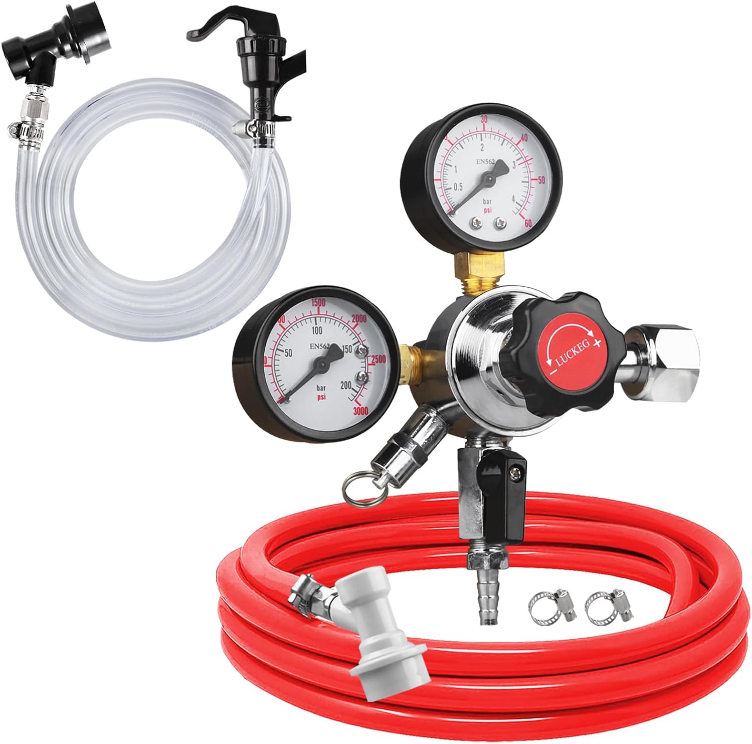 Dual Gauge CO2 Regulator CGA320 Gas Regulator Kegerator CO2 Regulator Beer Keg Regulator Include Ball Lock Gas&liquid