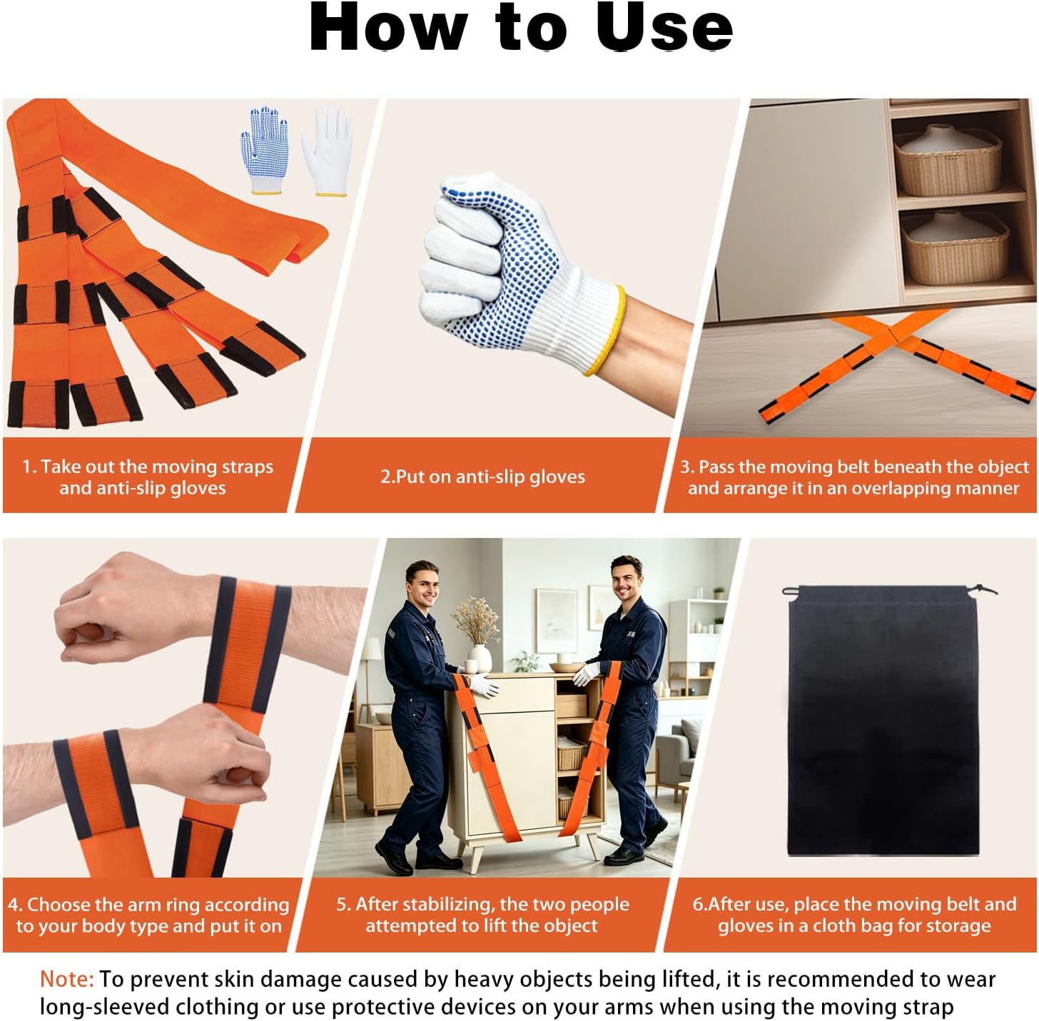 Moving Strap Kits for Lifting with Anti-Slip Sponge Pads, 2-Person Adjustable Lifting and Moving System with Cotton