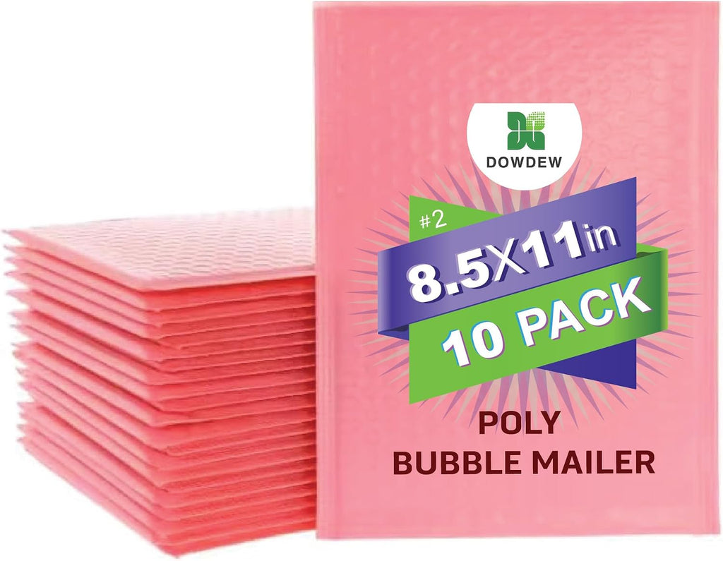 Water Resistant Bubble Envelope Mailers [10 Pack] 8.5 inch x 11 inch #2 Pink Poly Padded Shipping Envelopes Self