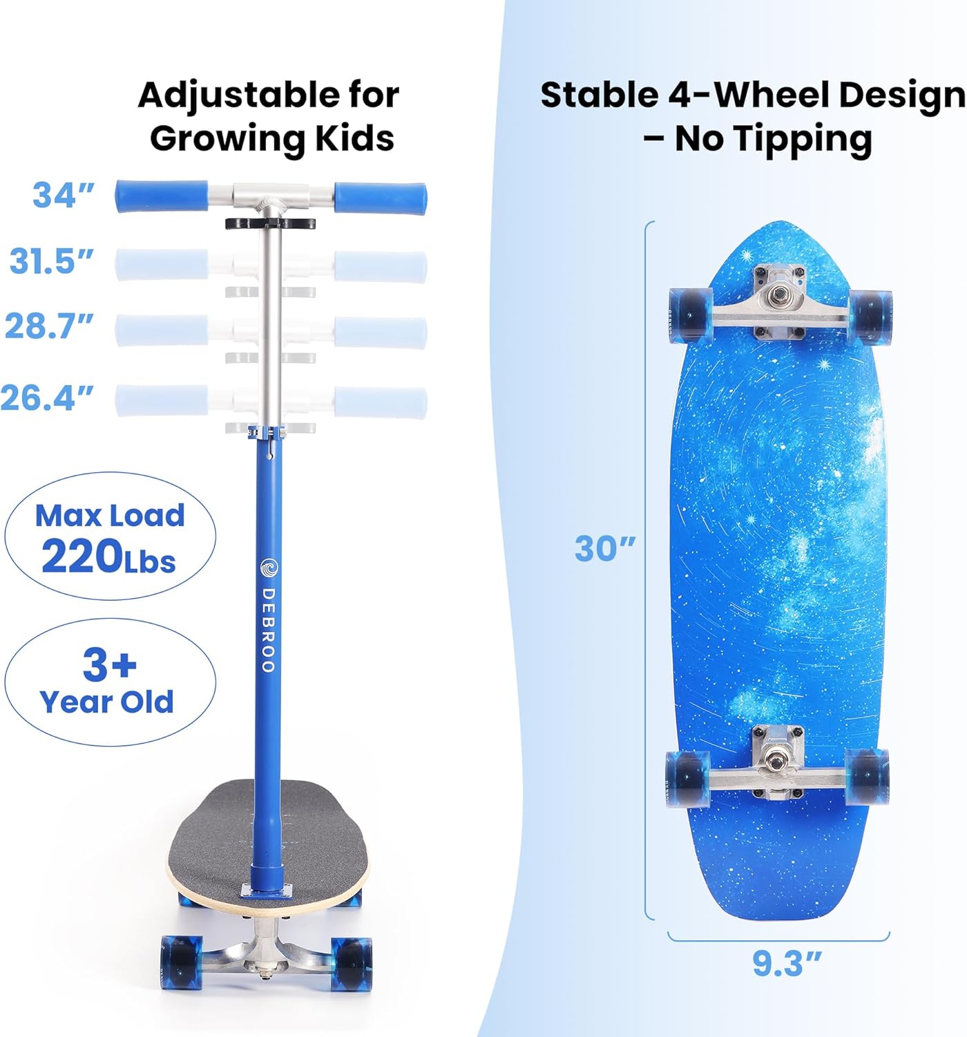 2-in-1 Kids Skateboard & Lean-to-Steer Scooter with Detachable Handlebar, LED Light-Up Wheels, Adjustable Height –