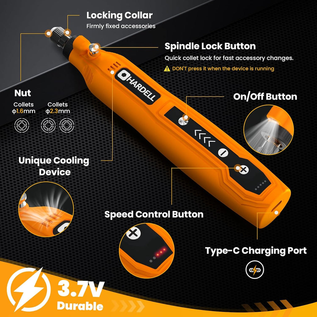 Mini Cordless Rotary Tool, 5-Speed and USB Charging Rotary Tool Kit with 69 Accessories, Multi-Purpose 3.7V Power