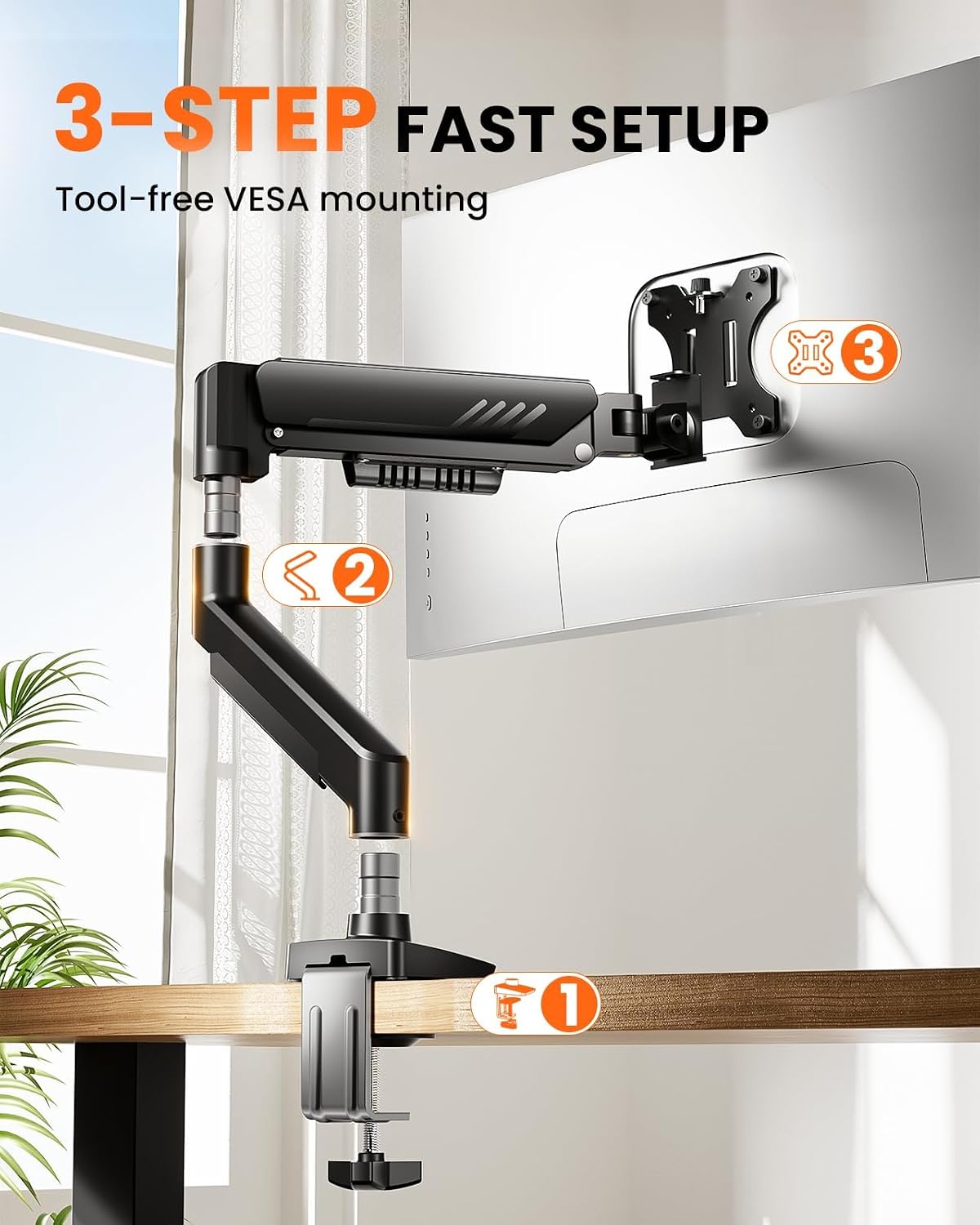 Single Monitor Arm, Fully Adjustable Monitor Mount for 13–34 Inch Screens, Fast Install Computer Monitor Stand with