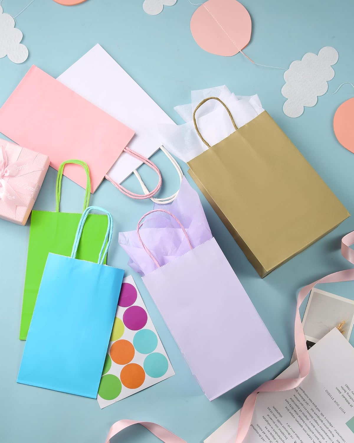 Small Pink Paper Bags 50 Pack Pink Gift Bags with Handles