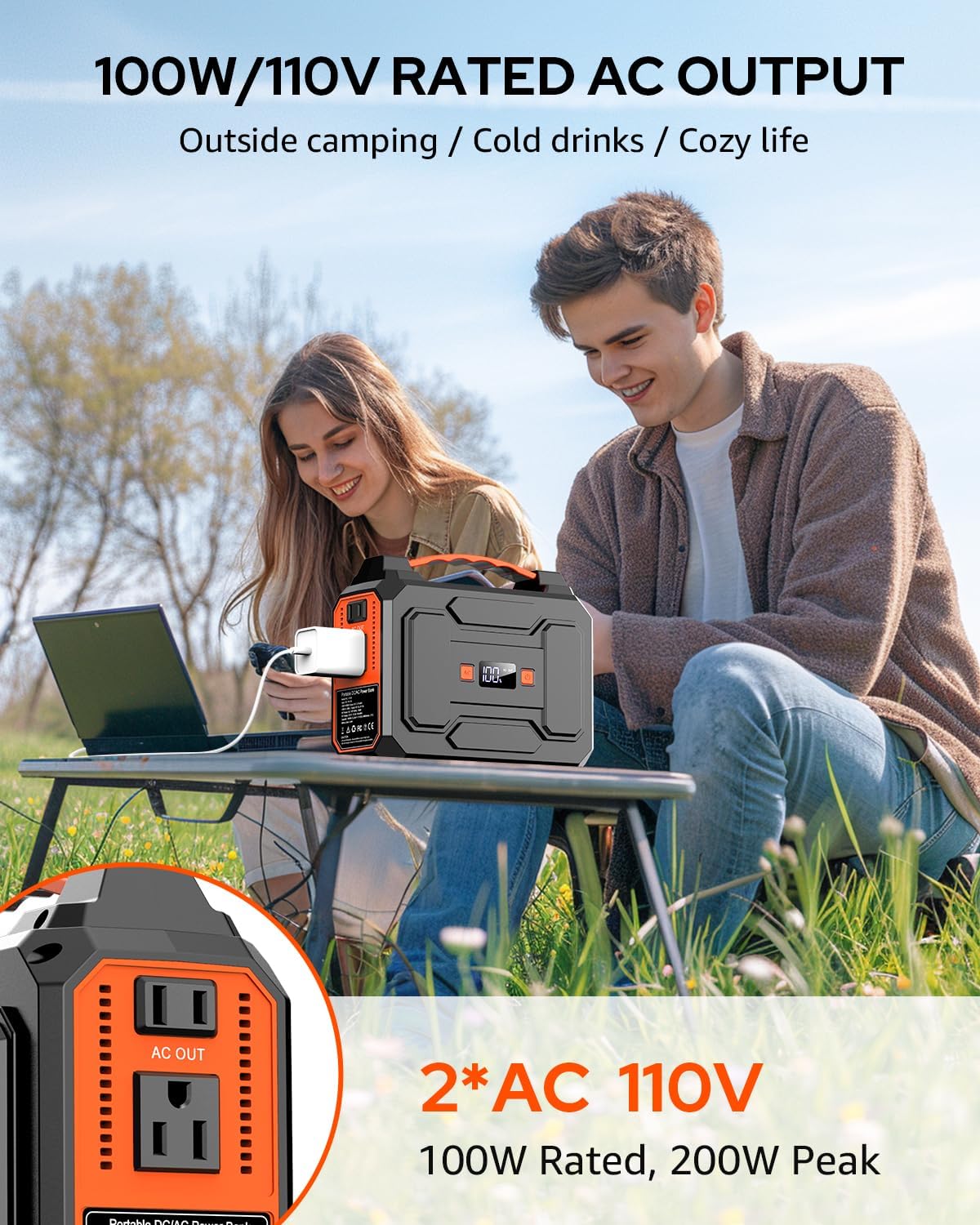 Solar Powered Generator 200W Peak/100W Rated, Portable Solar Generator Power Station with Solar Panels 40W Included