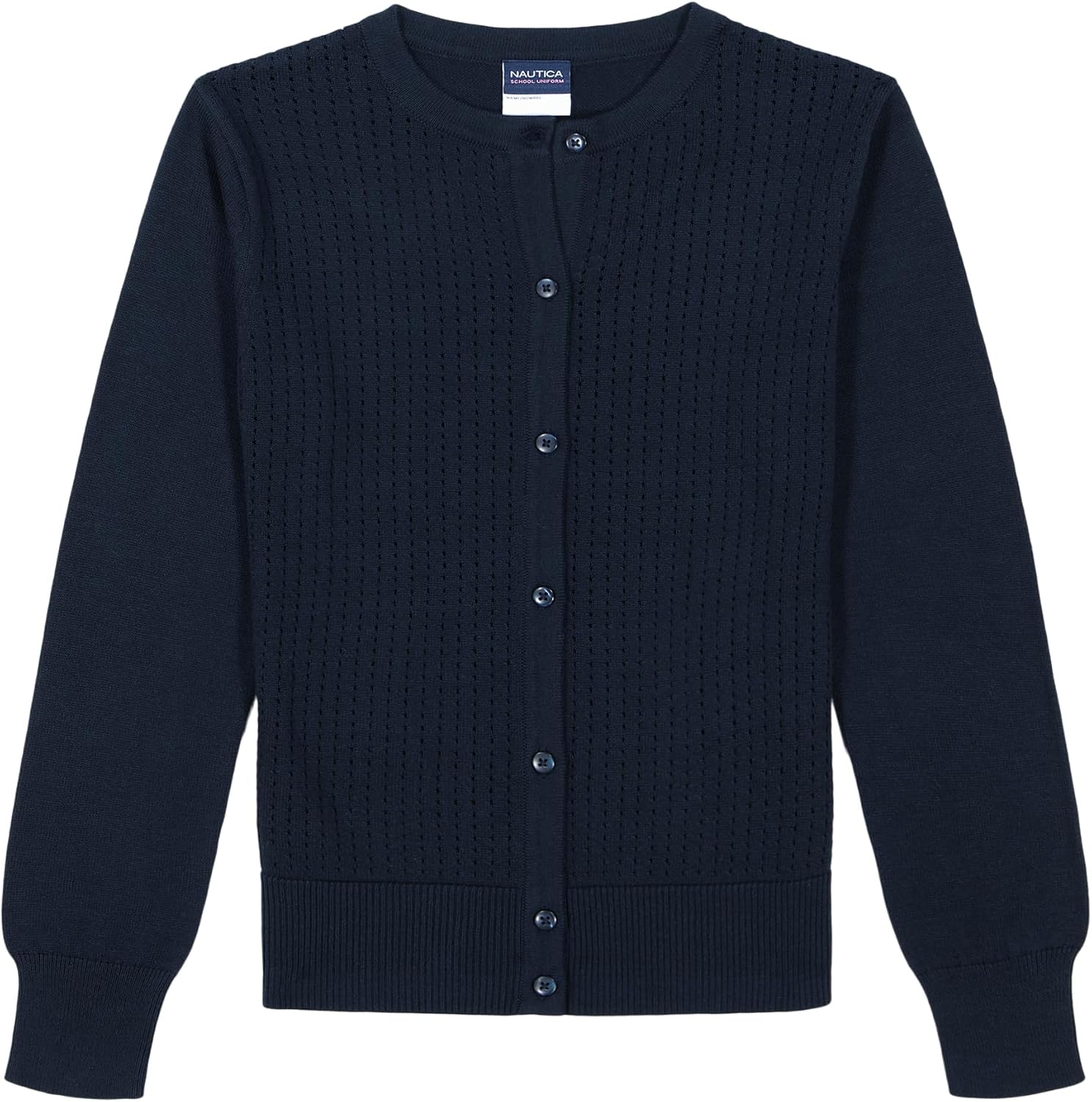 Girls' School Uniform Basic Cardigan Sweater, Long Sleeve, Button Up with Ribbed Cuffs