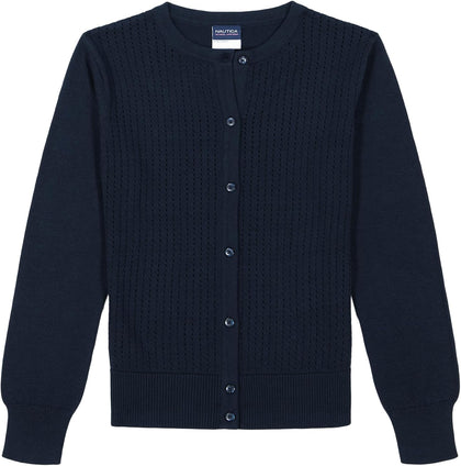 Girls' School Uniform Basic Cardigan Sweater, Long Sleeve, Button Up with Ribbed Cuffs