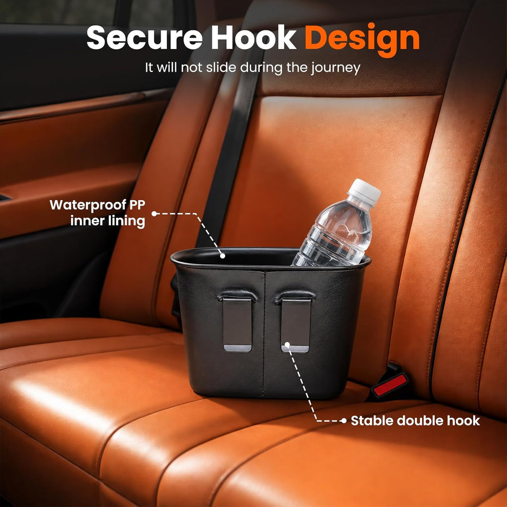 Small Car Trash Can,Leather Car Grabage Can with Hanging Hook,Leakproof Automotive Trash Bin,Portable & Multi-Purpose