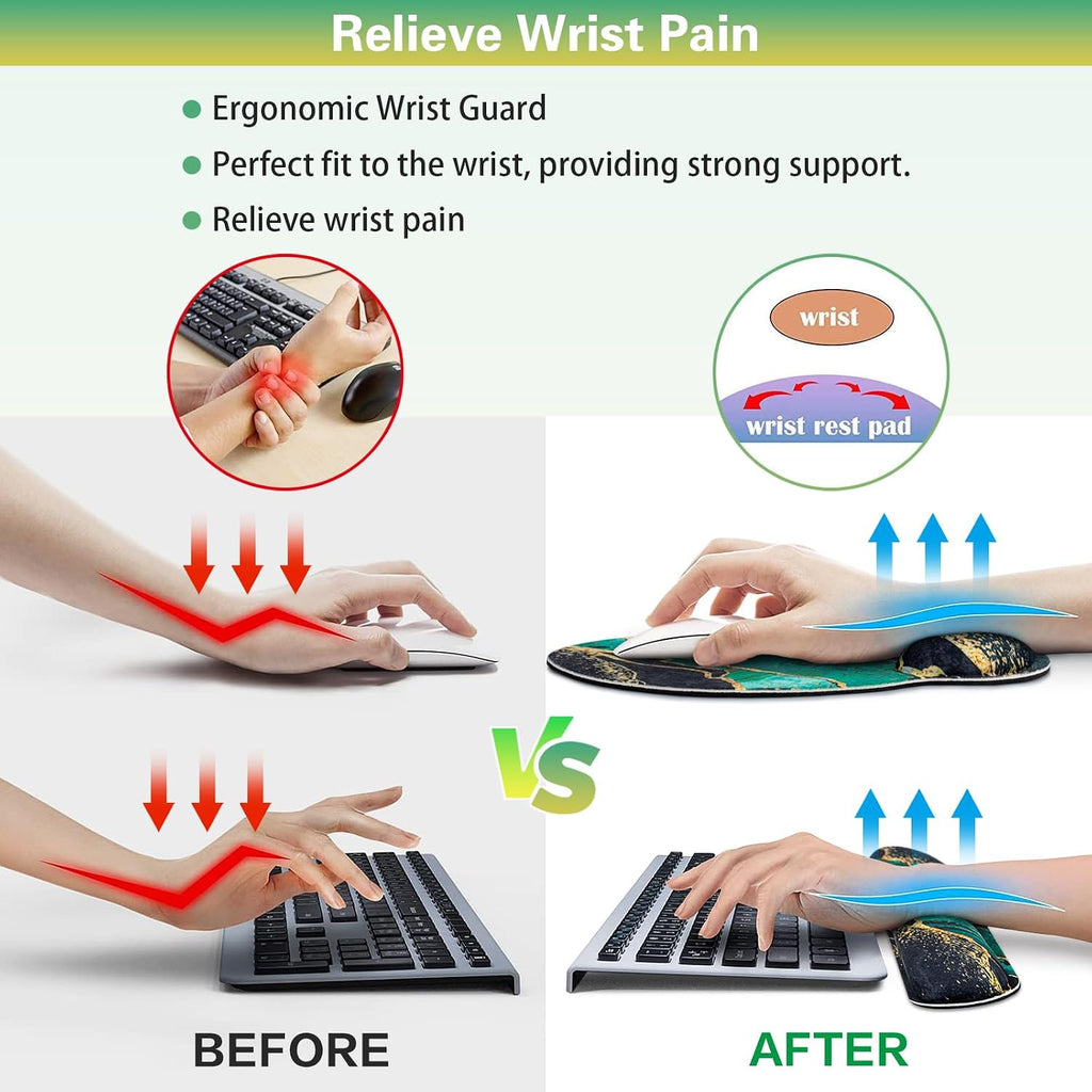 Mouse Pad Green with Wrist Rest Set, 3-in-1 Wrist Support Mousepad | Gaming Mat Pad with Anti-Skid Base,Ergonomic