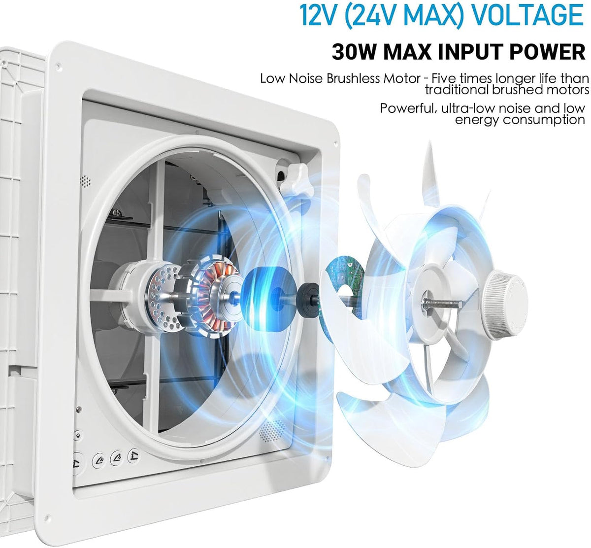 RV Roof Vent Fan 14x14, Quiet 12V(24V Max) with Remote Control &Rain Sensor