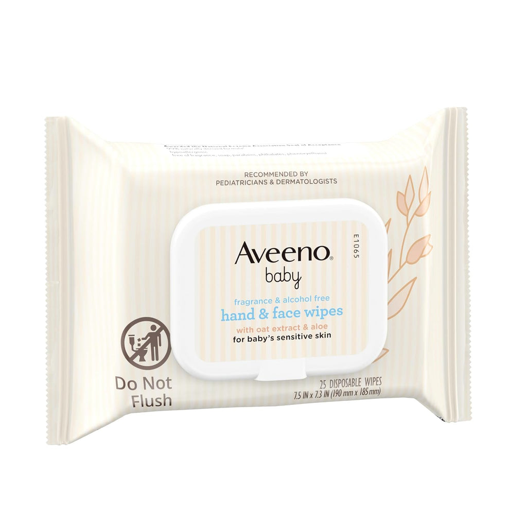 Fragrance-Free Hand & Face Wipes with Oat Extract & Aloe, Cleansing & Moisturizing Baby Wipes for Sensitive Skin