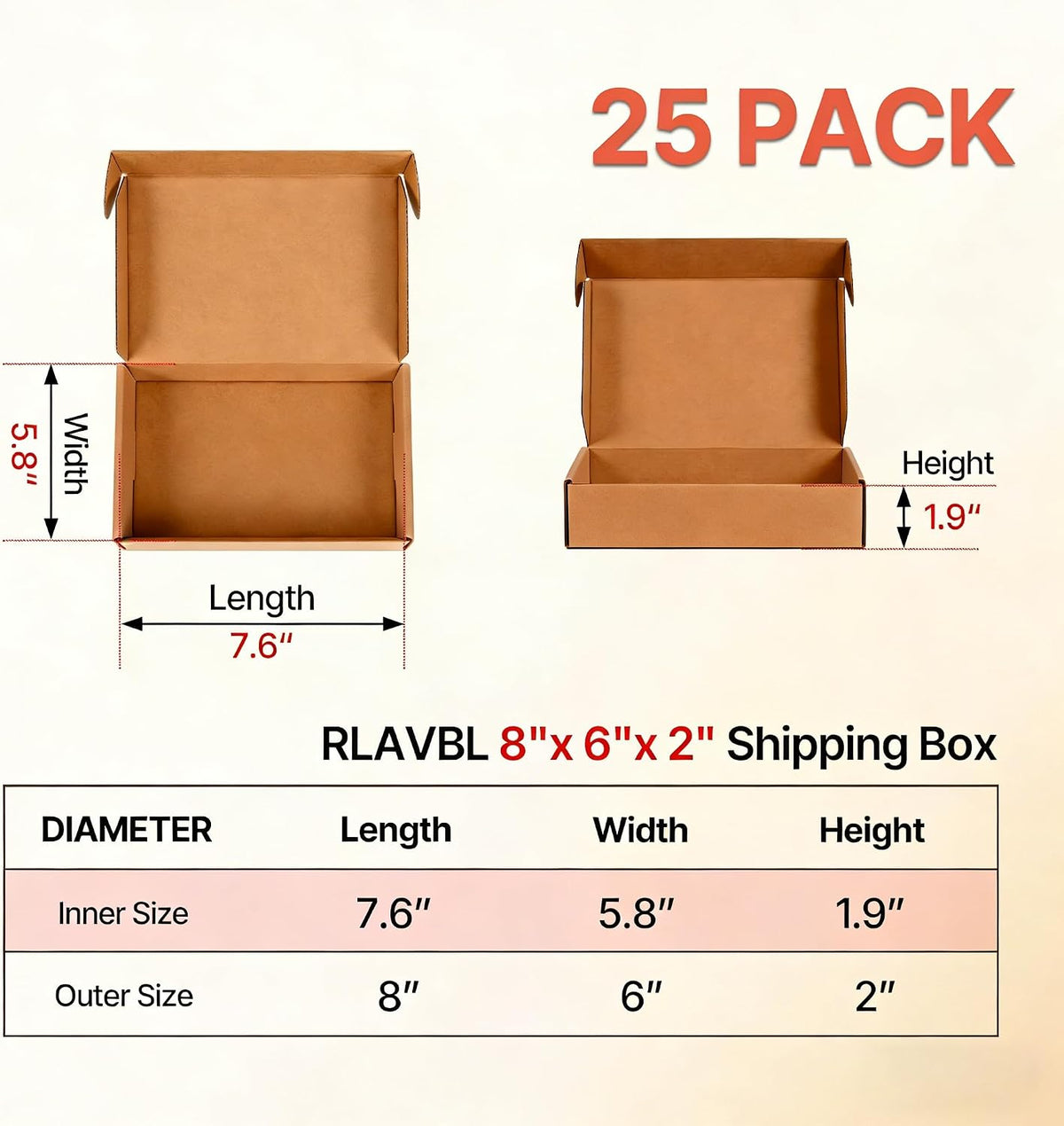 8x6x2 inches Small Brown Shipping Boxes 25 Pack，Corrugated Cardboard Gift Boxes，Mailing Boxes for Small Business