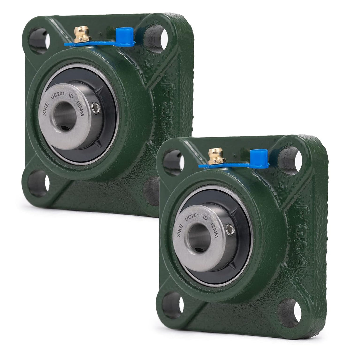 XIKE 2 Pcs UCF201 Bore 12 mm Pillow Block Square Flange Mounted Ball Bearings.